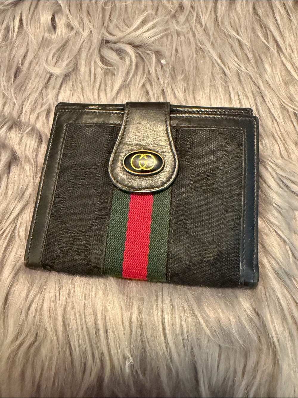Gucci Black Canvas Wallet with Sherry Line Stripe